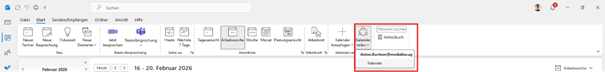 Outlook Kalenderbereich mit Auswahl eines freizugebenden Kalenders