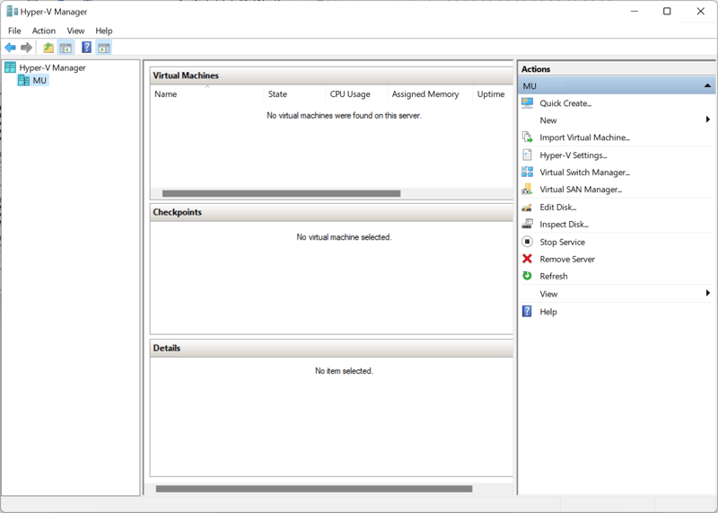 Screenshot des Hyper-V Managers