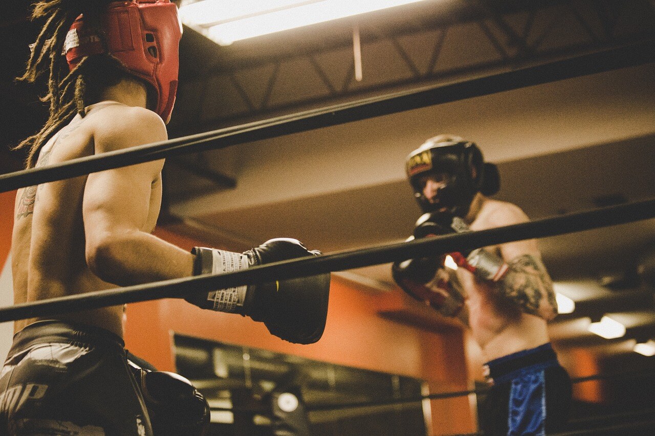 Zwei Boxer stehen im Ring gegenüber.