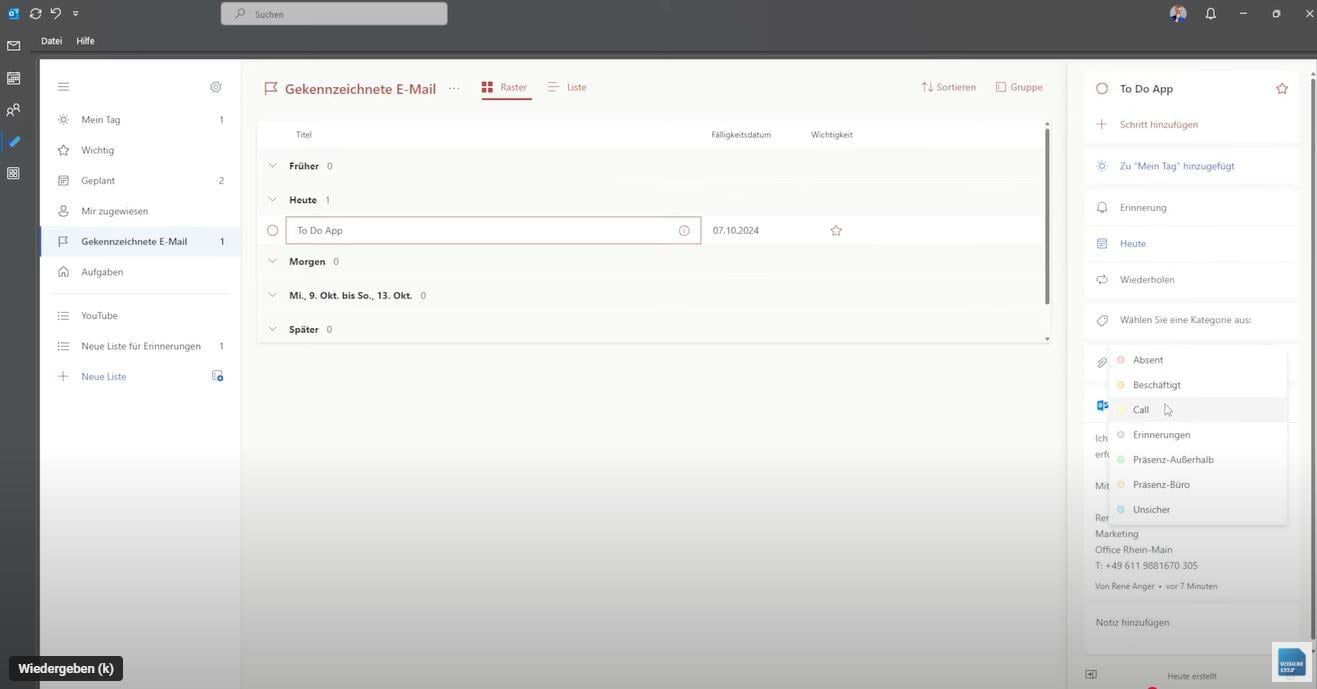 Aufgaben in Microsoft ToDo mit Kategorien aus Outlook versehen