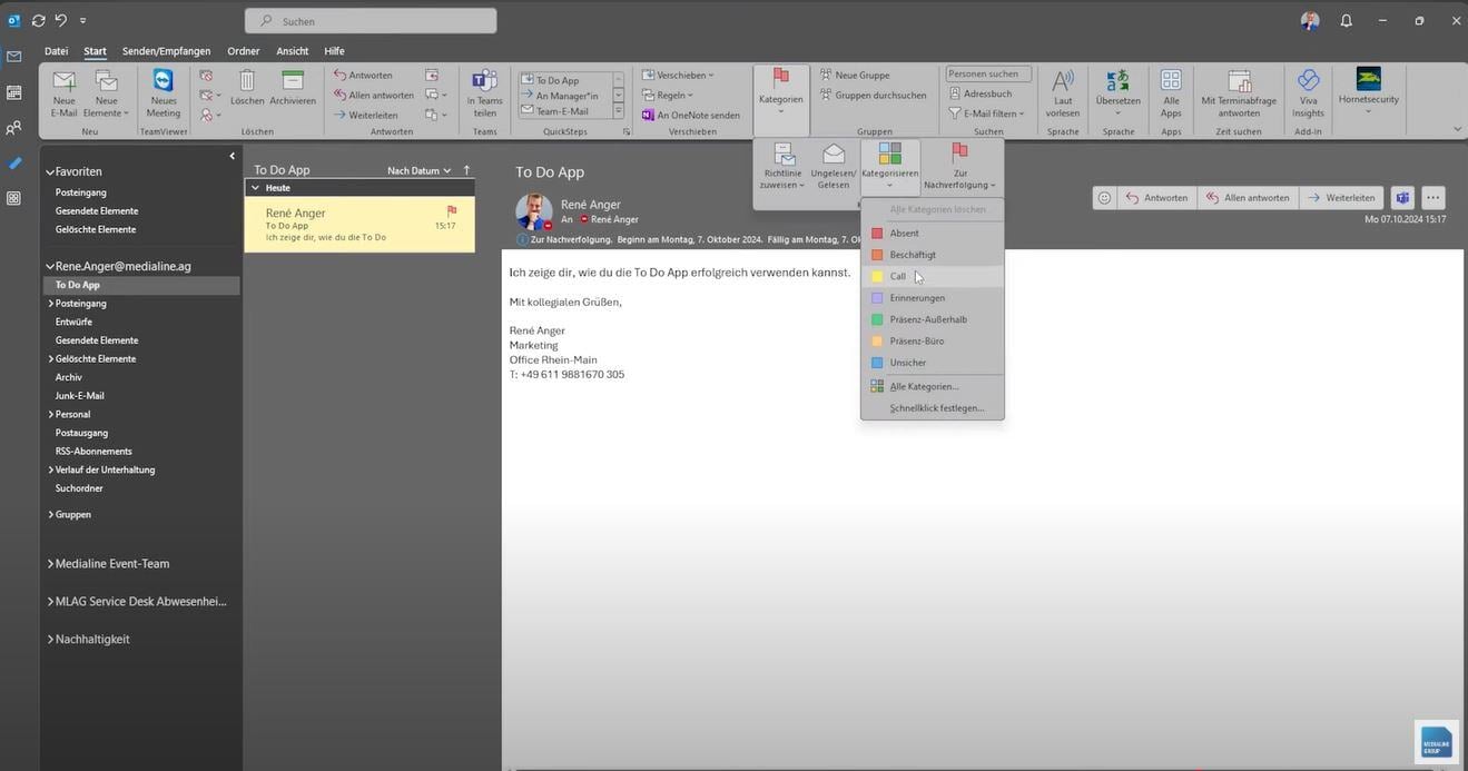 E-Mails in Outlook kategorisieren und in Microsoft ToDo übernehmen