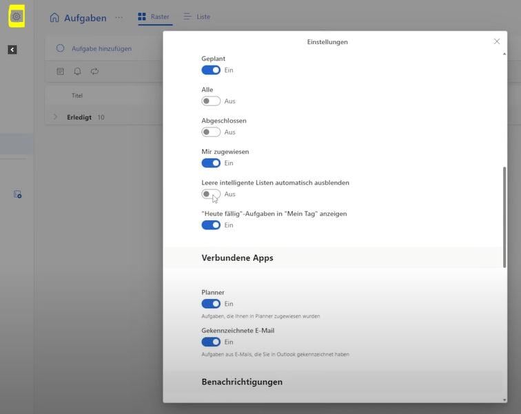 Einstellungen in Microsoft ToDo zur Personalisierung